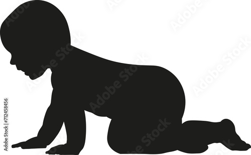 Black silhouette  crawling baby.