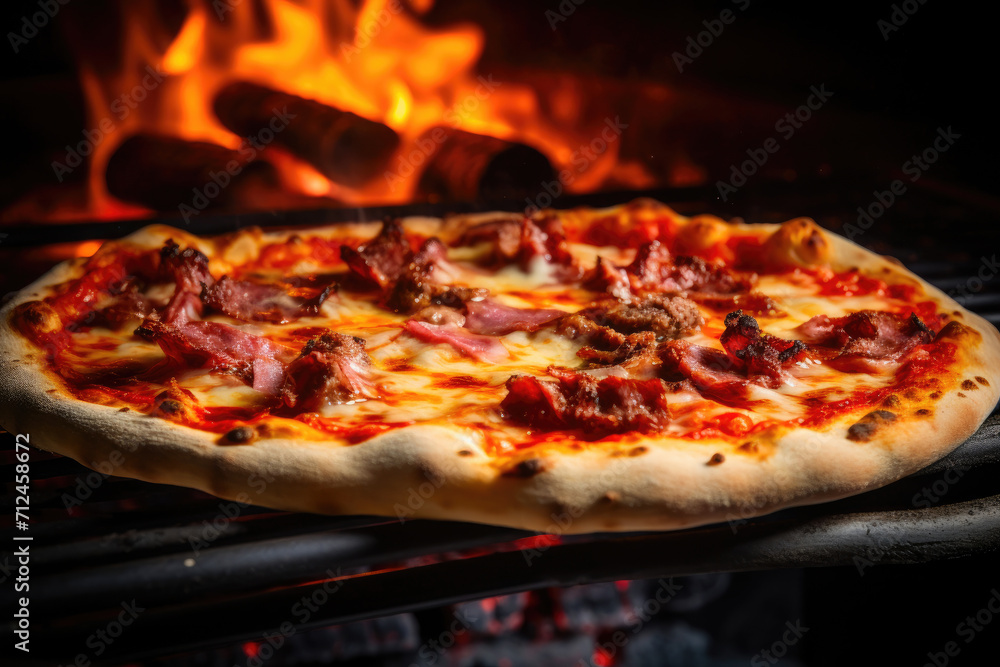 Flavorful Inferno: Close-Up Pizza in the Oven