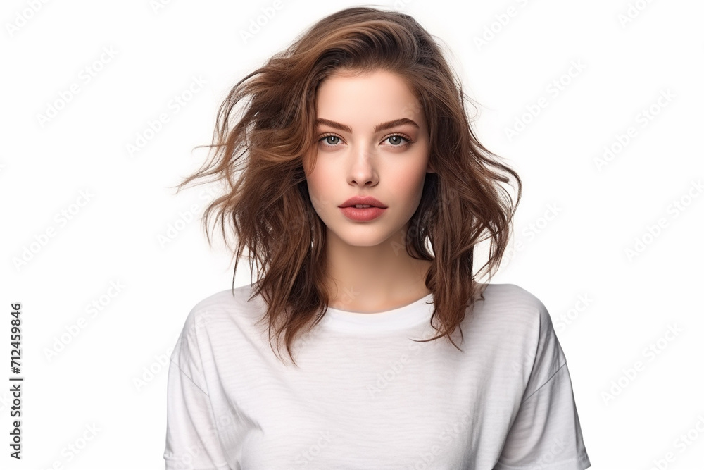 Woman in White Tshirt Mockup created with Generative AI Woman in White Tshirt Mockup created with Generative AI