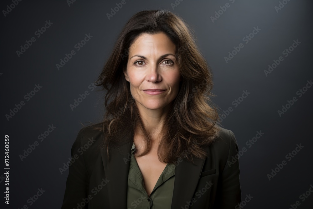 Portrait of a smiling businesswoman looking at the camera on a dark background Portrait of a smiling businesswoman looking at the camera on a dark background