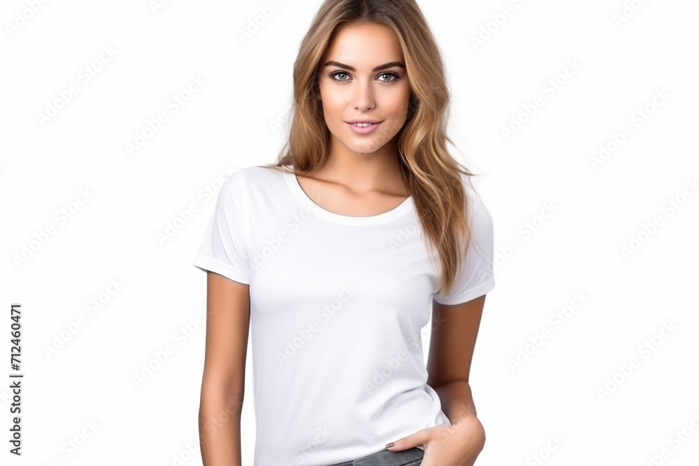 Woman in White Tshirt Mockup created with Generative AI Woman in White Tshirt Mockup created with Generative AI