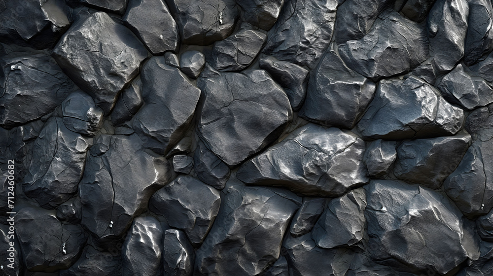 Coal Mosaic: Solid Wall of Dark Gray Shapes and Sizes. Web design background texture