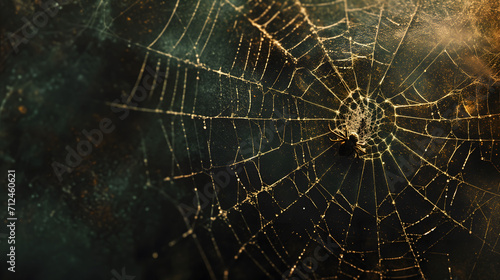 Intricate Weavings: Close-Up of a Spider Web Against a Dark Canvas. Web design background texture