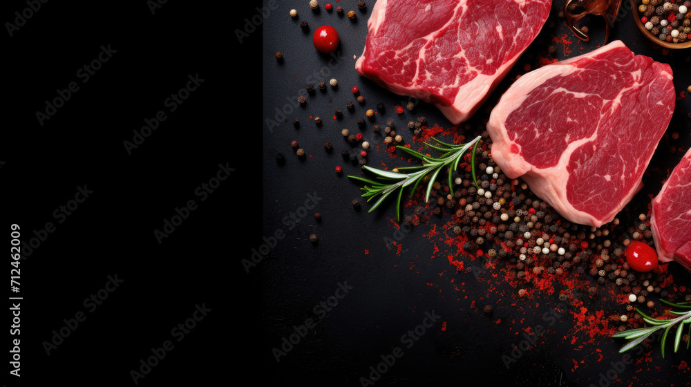 Raw Meat on Black Surface