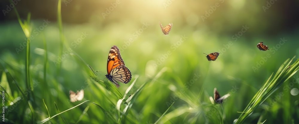 abstract natural background with butterflies and green grass abstract natural background with butterflies and green grass