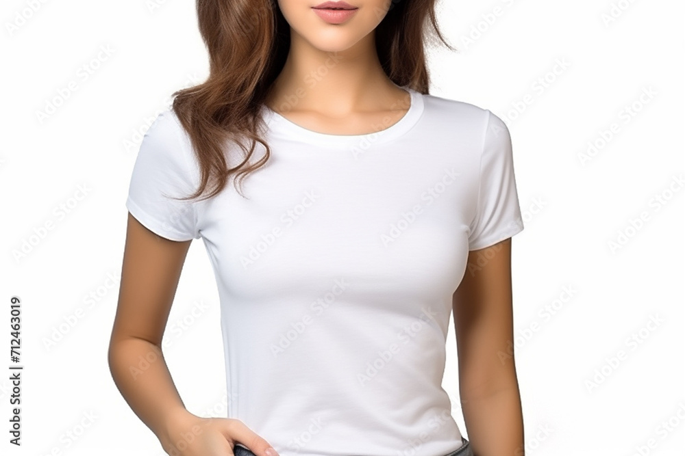 Woman in White Tshirt Mockup created with Generative AI Woman in White Tshirt Mockup created with Generative AI