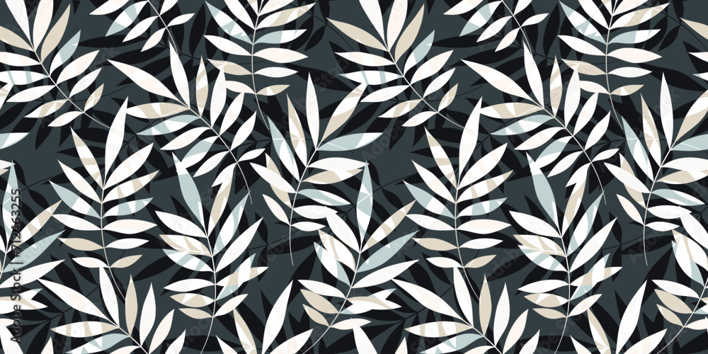 Leaves Seamless Vector Pattern. Watercolor Tropic Palm Leaves Background, Jungle Print