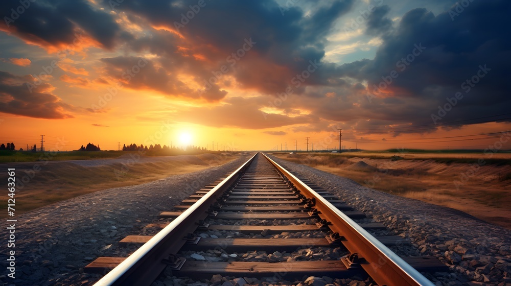 Train tracks leading into the distance - obrazy, fototapety, plakaty 
