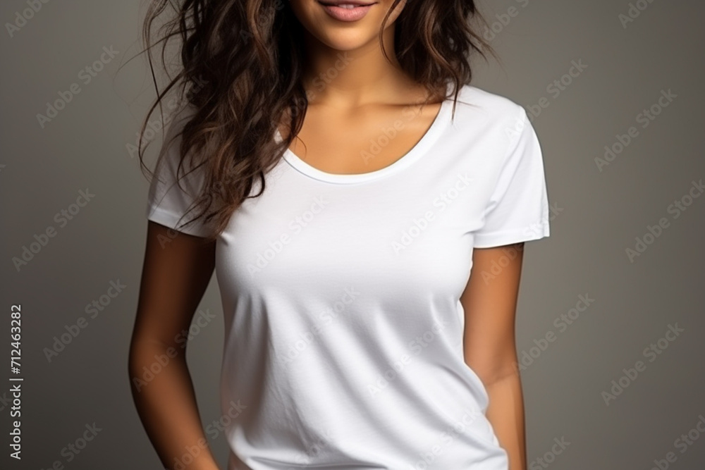 Obraz premium Woman in White Tshirt Mockup created with Generative AI