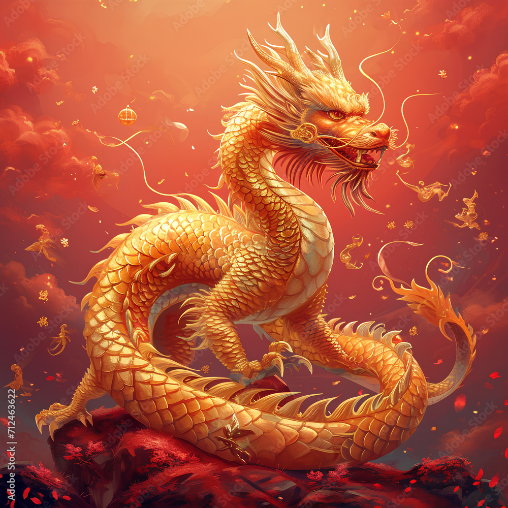 Fototapeta premium chinese new year golden dragon, lunar of the year