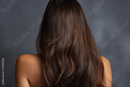 Hair care, beauty and back of woman in studio with shiny, clean and messy dirty hairstyle. Health, self care and model with knots before keratin hair treatment by brown background 