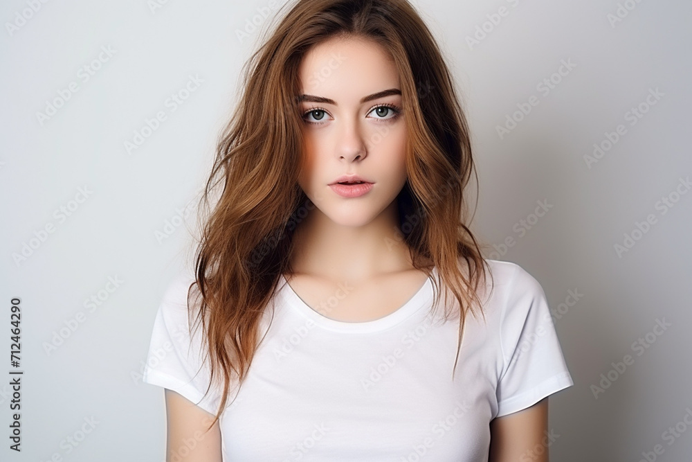 Woman in White Tshirt Mockup created with Generative AI Woman in White Tshirt Mockup created with Generative AI