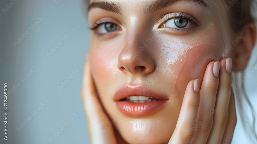 Close Up of Woman's Face with Clear Skin and Natural Makeup Close Up of Woman's Face with Clear Skin and Natural Makeup