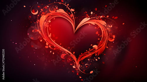 Abstract Artistic Red Heart with Swirls on Dark Background
