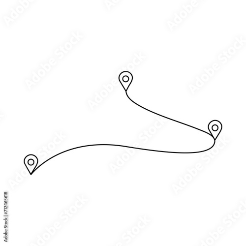 Continuous One line drawing of Route maps and location icons outline vector art illustration