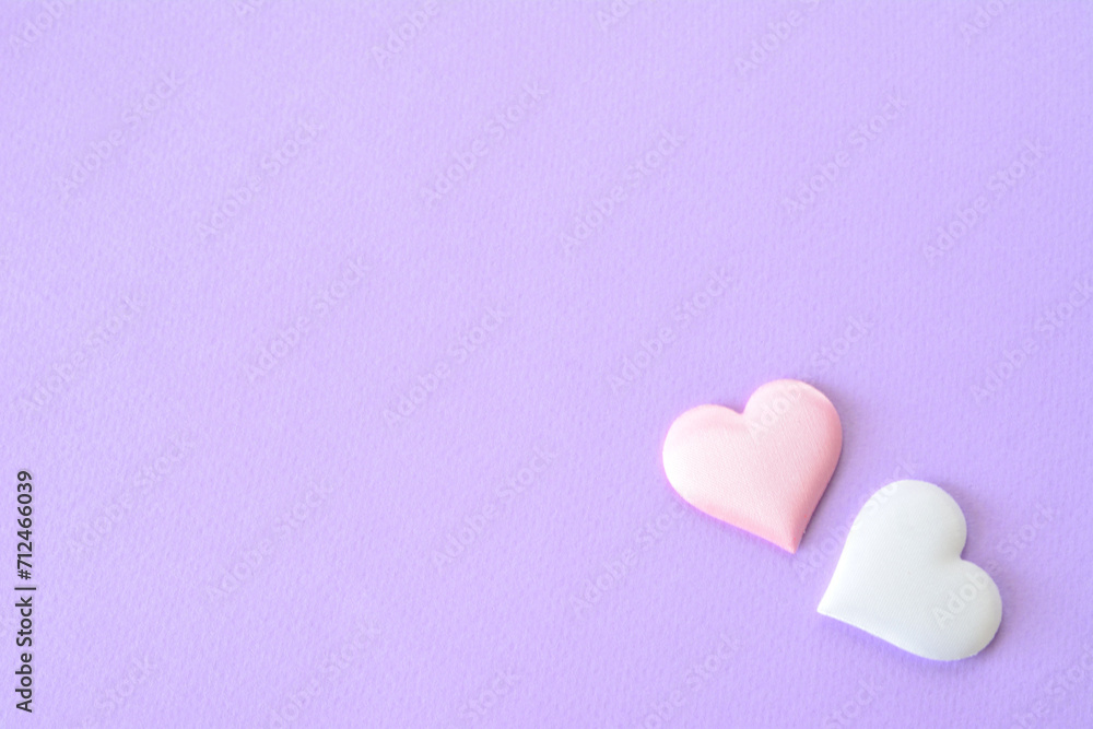 pink and white hearts in the corner of lilac postcard pink and white hearts in the corner of lilac postcard