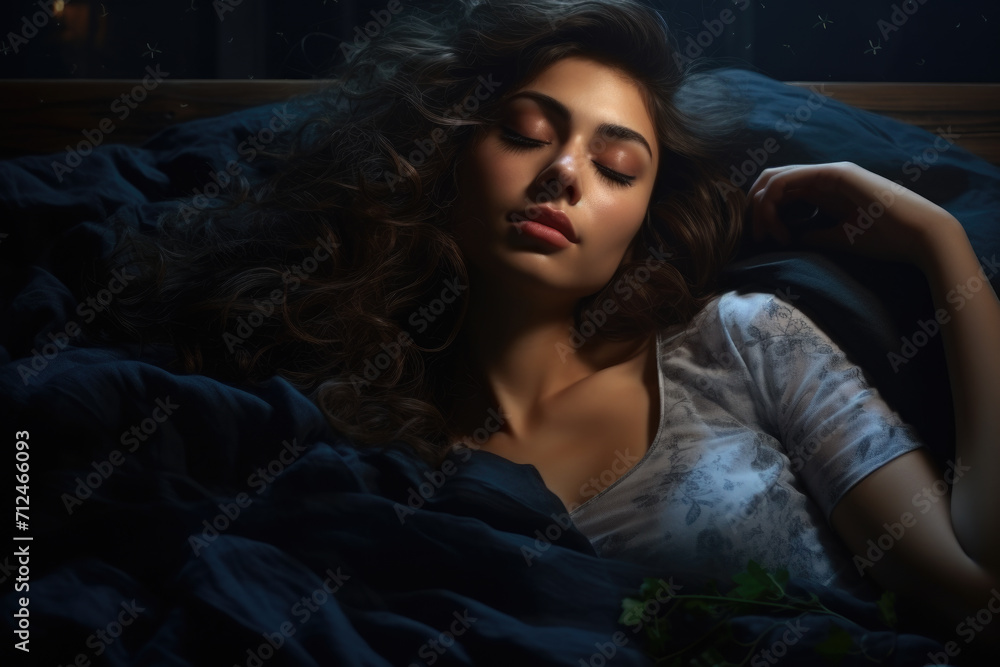 Naklejka premium Woman Resting with Closed Eyes in Bed