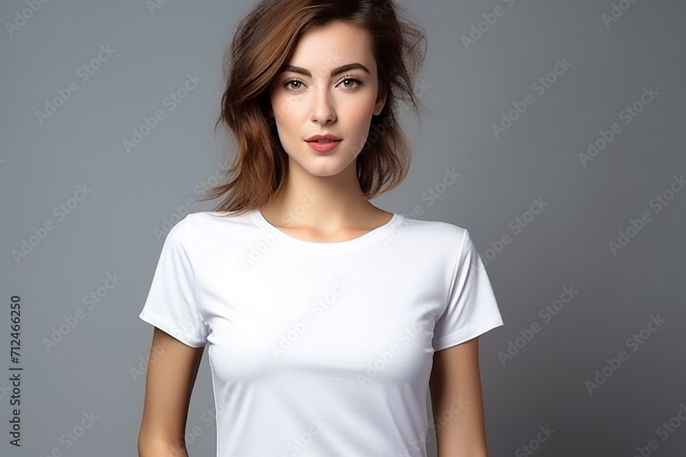 Woman in White Tshirt Mockup created with Generative AI Woman in White Tshirt Mockup created with Generative AI