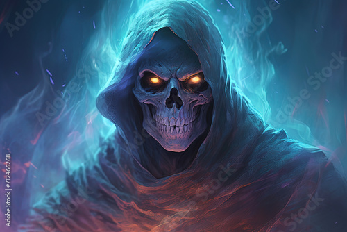Daemon. Skeleton ghost in a cloak. Devil's fire. Generative AI