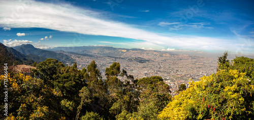 Cityscape of Bogota, view from Cerro Monserrate hill. Distrito Capital abbreviated Bogota, D.C. Capital city of Colombia, and one of the largest cities in the world.