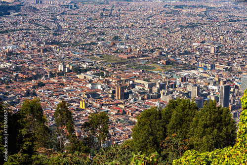 Cityscape of Bogota, view from Cerro Monserrate hill. Distrito Capital abbreviated Bogota, D.C. Capital city of Colombia, and one of the largest cities in the world. #712466457