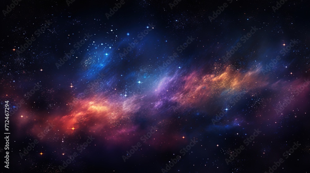 Cosmos Space Filled with Countless Stars. Blue Purple Orange Colors, Celestial, Universe, Astronomy
