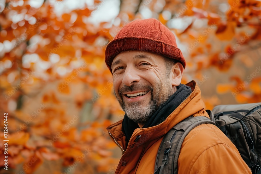 Portrait of happy man with autumn outdoors Portrait of happy man with autumn outdoors