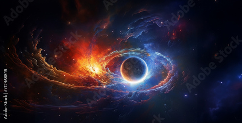 Fantasy space scene with planets, stars and nebula. 3D rendering, Planets in space. Solar system. Cosmos art. 3D rendering