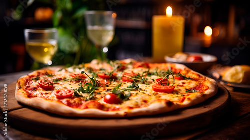 pizza on a table, pizza margarita
