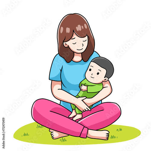 Vector cartoon mother and baby, happy mother's day