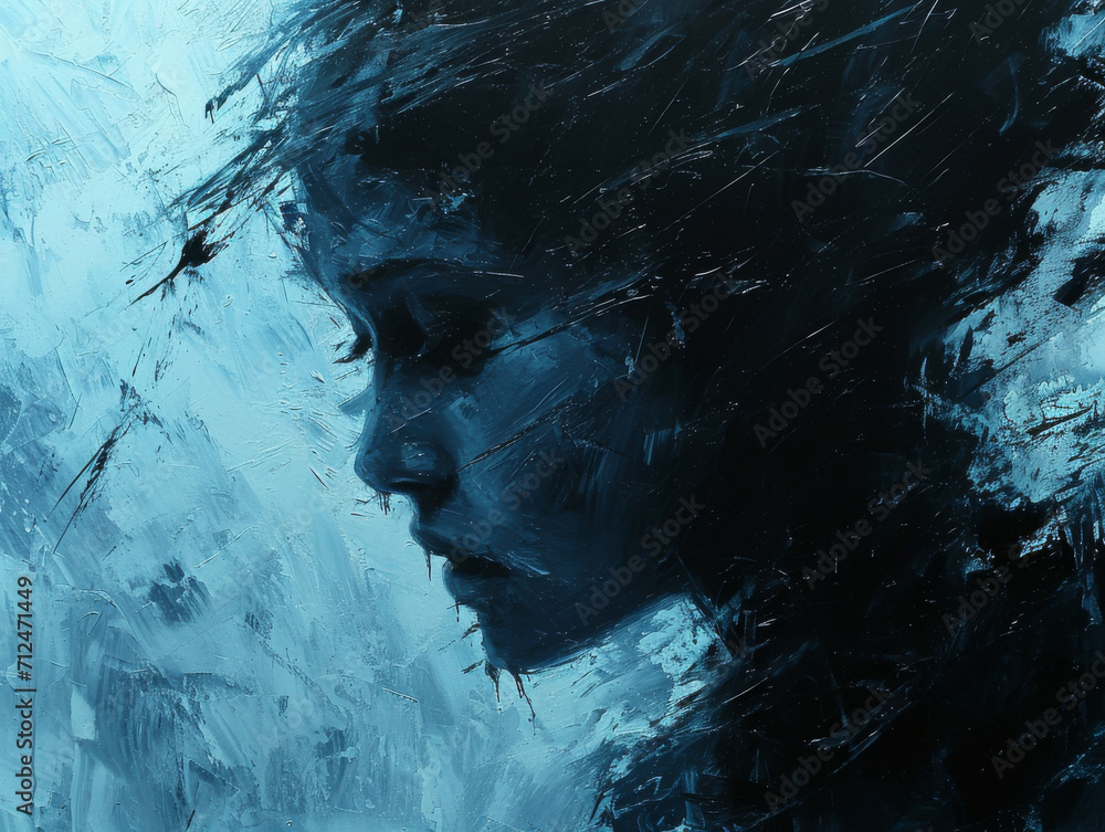 Profile of a person blending into a stormy background, symbolizing internal struggle.