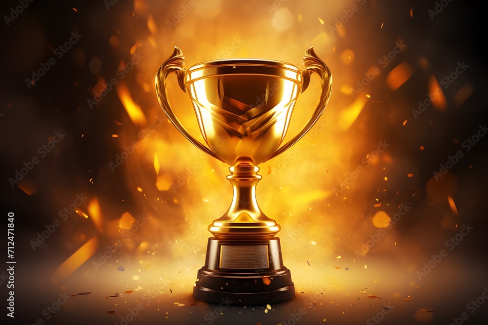 Golden trophy cup for winner with shiny light background. Golden trophy cup for winner with shiny light background.