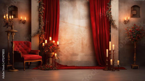 Vibrant red curtain photo backdrop  adding drama and sophistication to your creative projects  a striking visual centerpiece