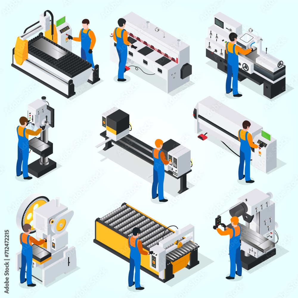 metalworker isometric icon set gear metalworker isometric icon set gear
