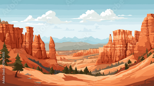 simple vector illustration, simple colors, Bryce national park. Tourist destination, travel destination. Famous tourist attraction. Amazing natural arches in Bryce national park, a must-see tourist sp