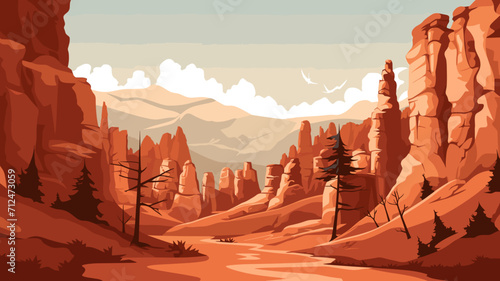 simple vector illustration, simple colors, Bryce national park. Tourist destination, travel destination. Famous tourist attraction. Amazing natural arches in Bryce national park, a must-see tourist sp