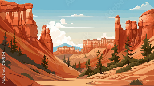simple vector illustration, simple colors, Bryce national park. Tourist destination, travel destination. Famous tourist attraction. Amazing natural arches in Bryce national park, a must-see tourist sp