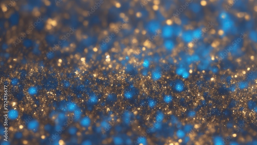 Abstract Brown, Blue and Golden glitter lights Gold glitter dust texture dark background