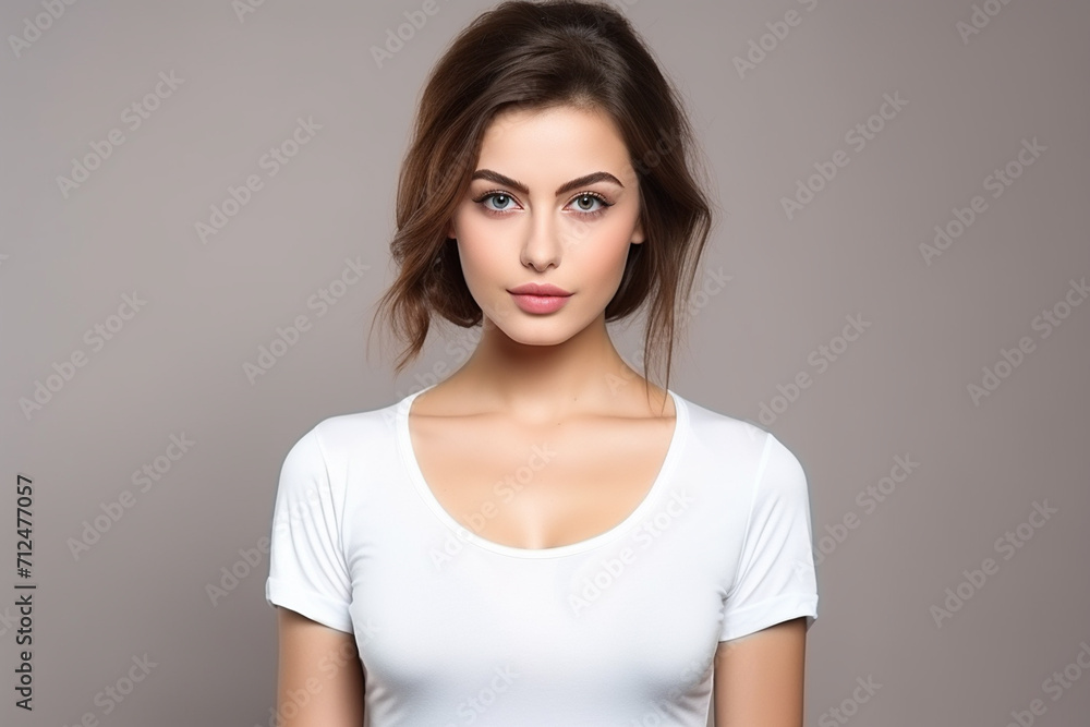 Woman in White Tshirt Mockup created with Generative AI Woman in White Tshirt Mockup created with Generative AI