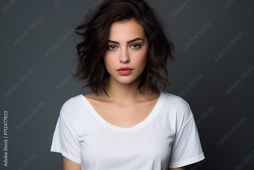 Woman in White Tshirt Mockup created with Generative AI Woman in White Tshirt Mockup created with Generative AI