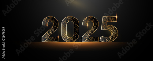 Number 2025 is a shiny gold number pattern sprinkled with luxurious gold glitter. Premium vector horizontal background for celebrating happy new year 2025.