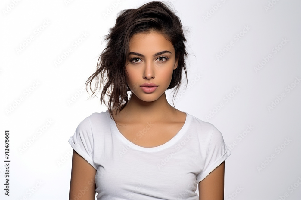 Woman in White Tshirt Mockup created with Generative AI Woman in White Tshirt Mockup created with Generative AI
