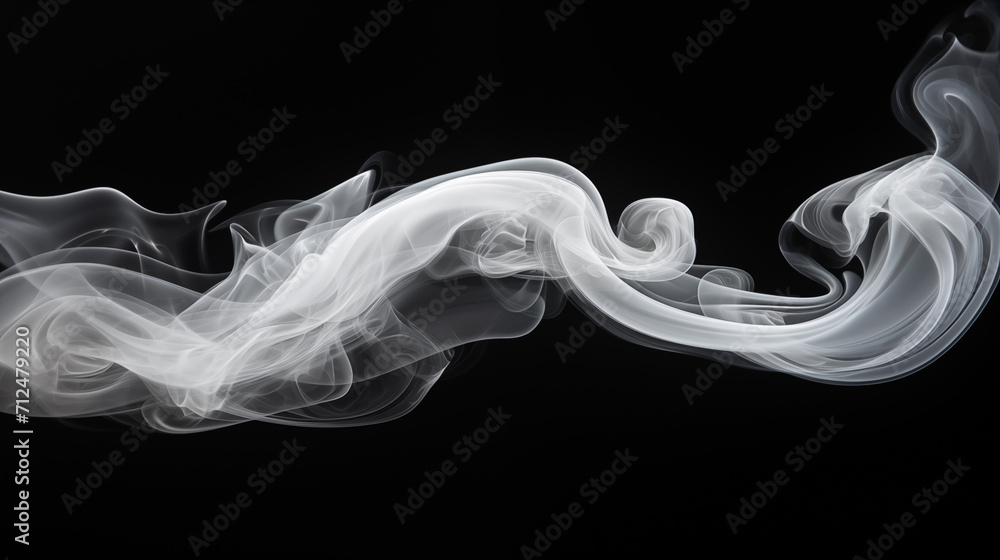 Vague de fumée blanche sur fond noir. Effet flou, vague en mouvement. Arrière-plan pour conception et création graphique, bannière.