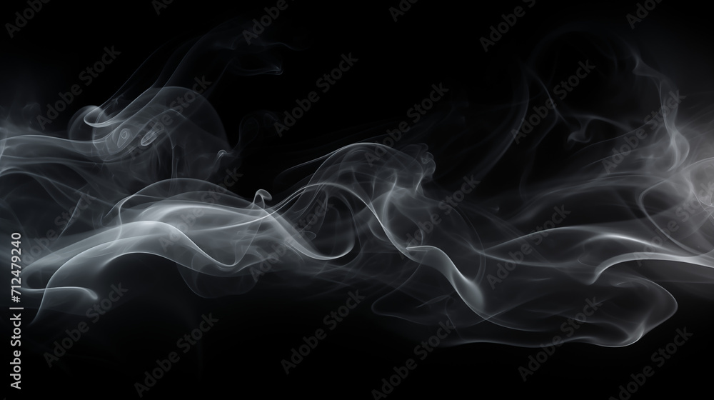 Vague de fumée blanche sur fond noir. Effet flou, vague en mouvement. Arrière-plan pour conception et création graphique, bannière. Vague de fumée blanche sur fond noir. Effet flou, vague en mouvement. Arrière-plan pour conception et création graphique, bannière.