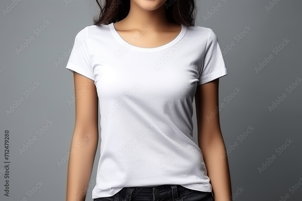 Woman in White Tshirt Mockup created with Generative AI Woman in White Tshirt Mockup created with Generative AI