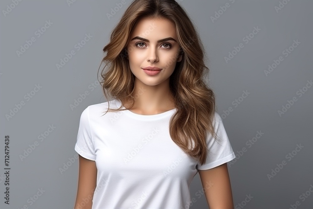 Woman in White Tshirt Mockup created with Generative AI Woman in White Tshirt Mockup created with Generative AI