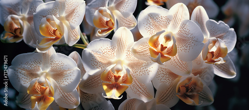 white orchids in sunlight with backlight photo
