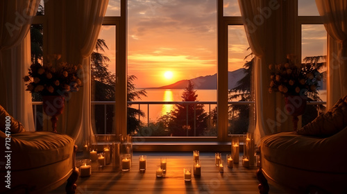 Golden Sunset View through a Window of Elegance #712479800