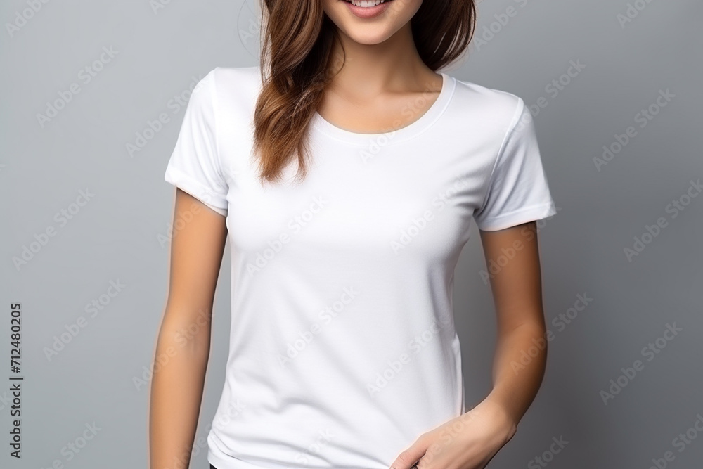 Woman in White Tshirt Mockup created with Generative AI Woman in White Tshirt Mockup created with Generative AI