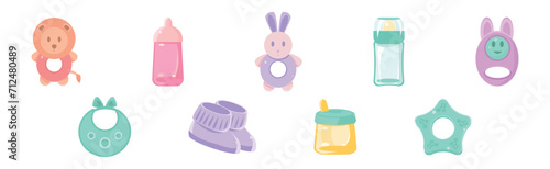 Babyhood Object and Different Childhood Items Vector Set